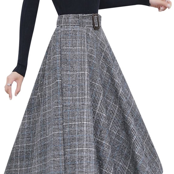 Cute Elastic Waist Plaid Check Belted Midi Skirt - Picture 4 of 13
